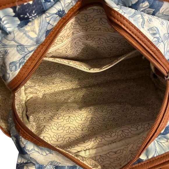 Lily Bloom Blue and White Floral Print. Brown Straps And Trim. Silver Hardware - Picture 6 of 10